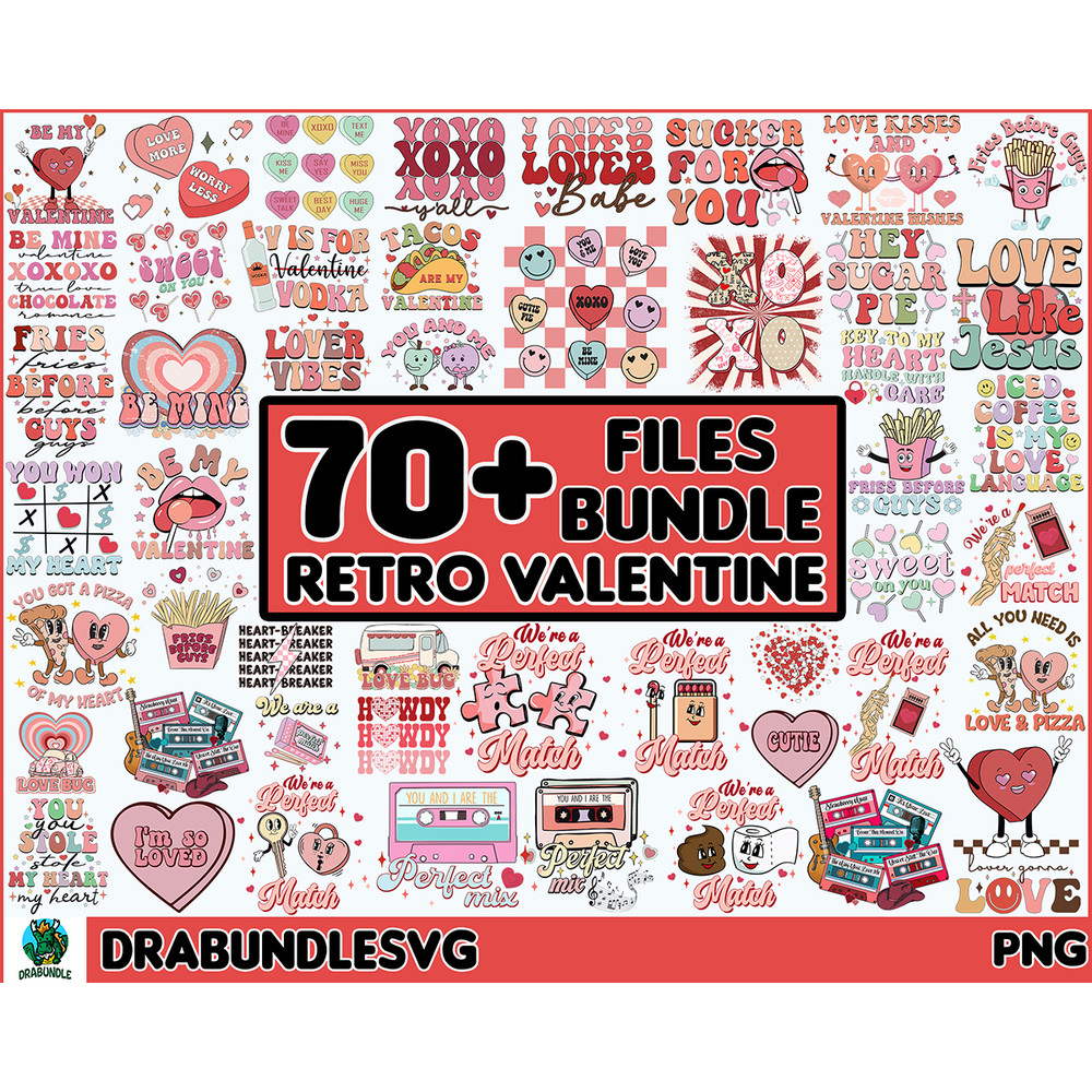 70 Retro Valentine PNG Bundle, Groovy Valentine Png, Funny Valentine's PNG, Valentine Png, Love Sublimation, Be Mine Png, Valentine Heart, High quality, Instant