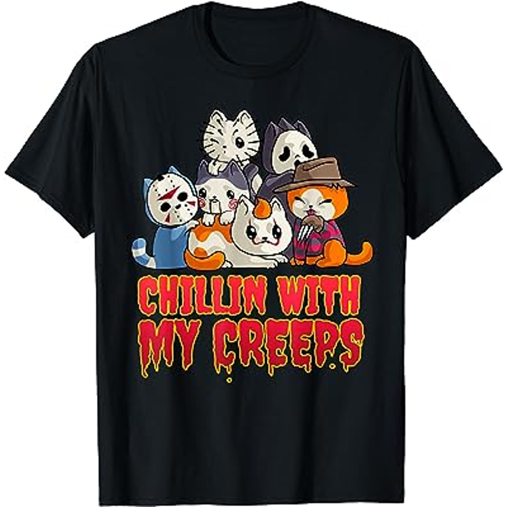 Chillin with My Creeps Funny Cat Horror Movies Serial Killer T-Shirt.jpg