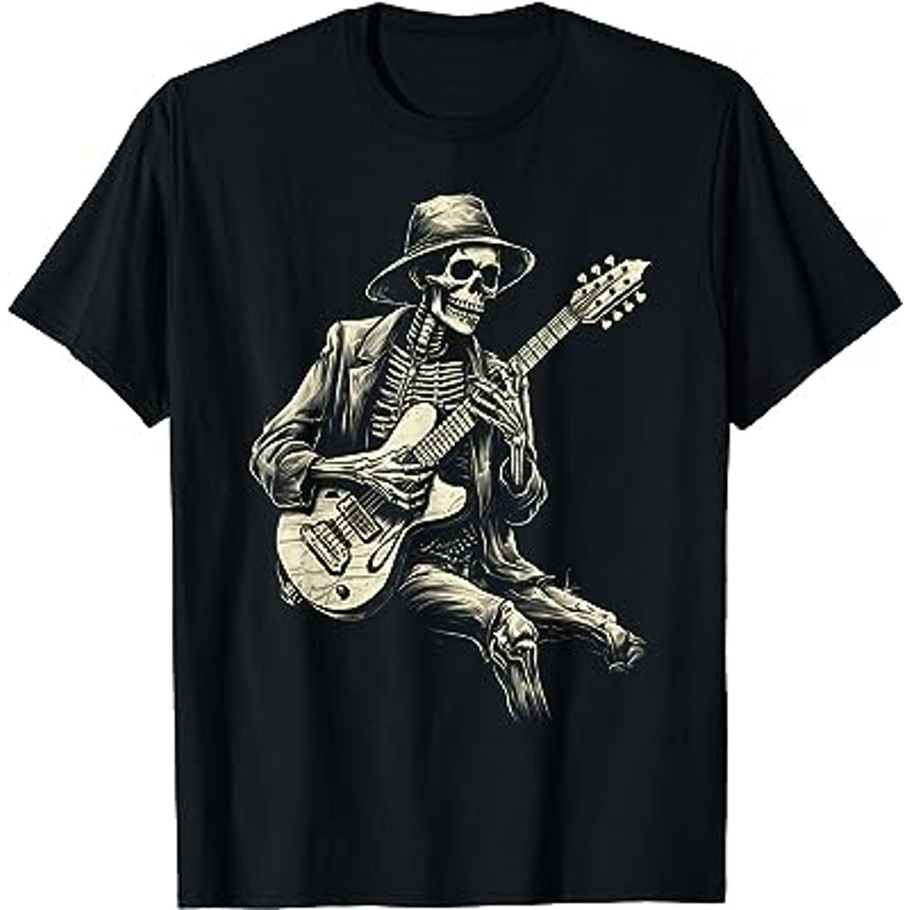 Happy Skeleton Guitar Guy Spooky Halloween Rock Band Concert T-Shirt.jpg