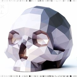 DIY Paper Polygonal Skull, 3D Papercraft template (2 sizes)