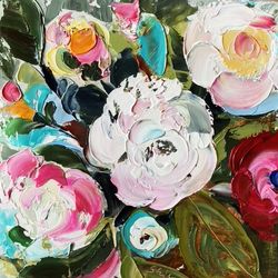 Peonies Painting Abstract Original Artwork Floral Original Small Painting Custom Flower Impasto Textured Fine Art Brush