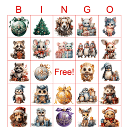 Christmas bingo Animals,christmas bingo printable,christmas bingo game,Christmas Bingo 100 cards,5x5,xmas,
