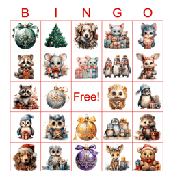 christmas bingo animals,christmas bingo printable,christmas bingo game,christmas bingo 100 cards,5x5,xmas,