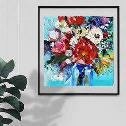 Peonies Oil Painting Floral Original Art Flower Artwork 3D Painting Floral Abstract Painting Impasto Textured