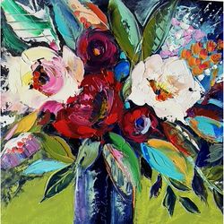 peonies oil painting floral original art flower artwork 3d painting floral abstract painting impasto textured