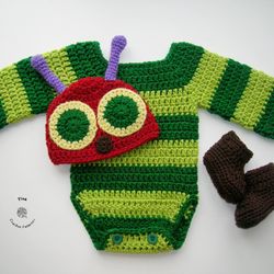 HANDMADE Hungry Caterpillar Costume | Crochet Baby Halloween Costume | Baby Photo Prop | Baby Shower Gift