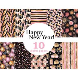 Black And Pink Digital Paper | Happy New Year Seamless Paper