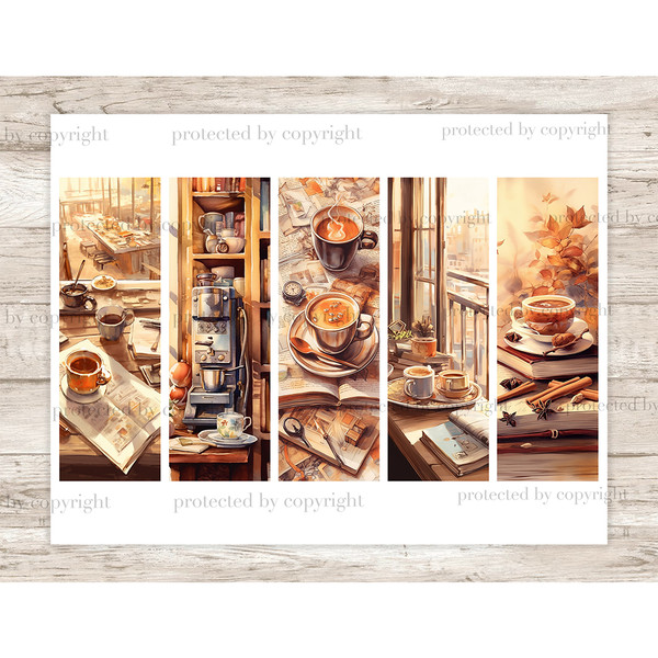 Coffee Bookmarks Printable, Collage Sheet, GlamArtZhanna, Watercolor Bookmarks, Bookmarks Digital, DIY Bookmarks, Bookmark Sublimation Bundle, Latte Printable,