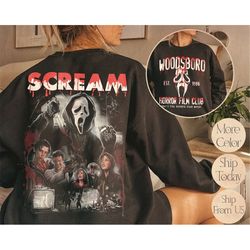 woodsboro horror film club 2 sided sweatshirt, scary halloween hoodie, horror film club sweater, woodsboro scream, screa