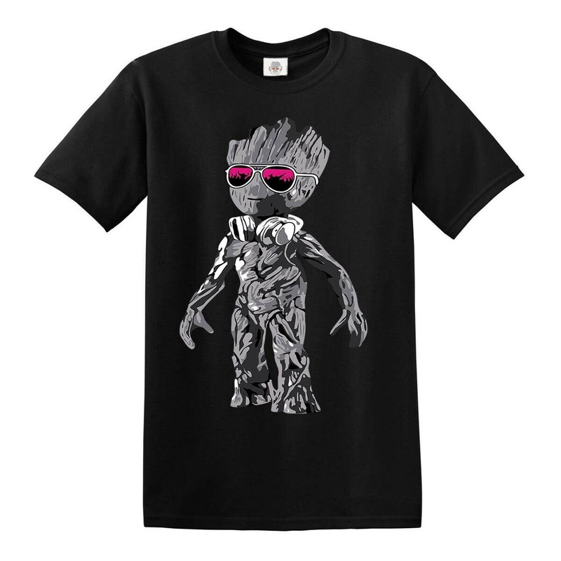 DJ BABY GROOT Standing T-Shirt Headphones Music Galaxy Party Disco Yoda Top.jpg