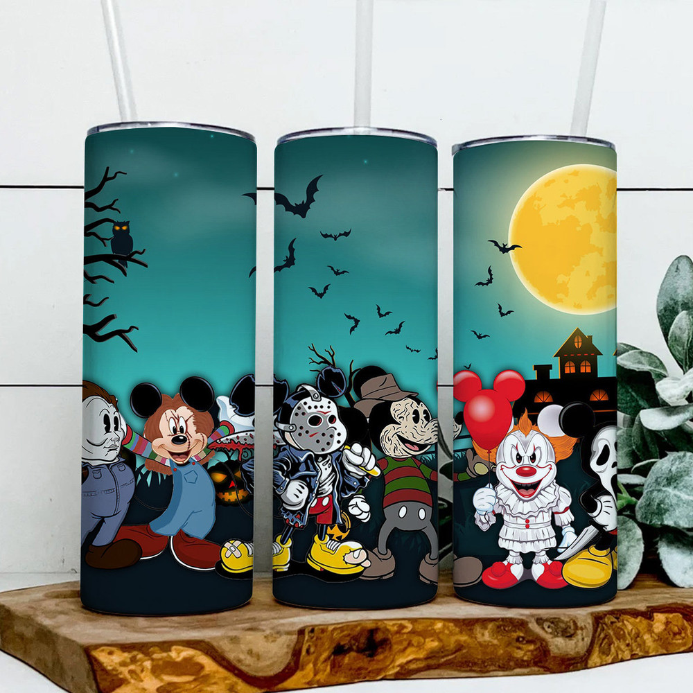 Mickey Cosplay Horror Characters Tumbler PNG, Mickey Balloon Halloween 20oz Skinny Tumbler Wrap PNG, Spooky Vibes File Digital, Download PNG - 1.jpg