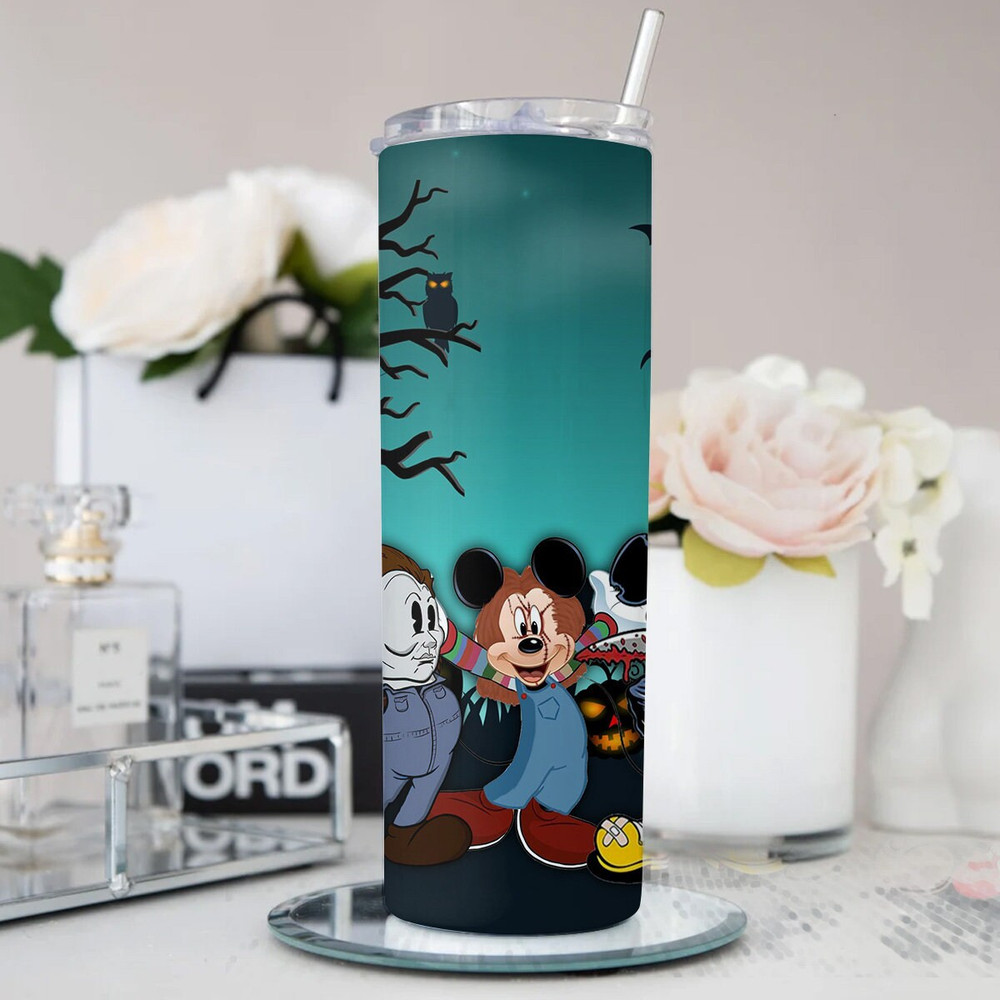 Mickey Cosplay Horror Characters Tumbler PNG, Mickey Balloon Halloween 20oz Skinny Tumbler Wrap PNG, Spooky Vibes File Digital, Download PNG - 2.jpg