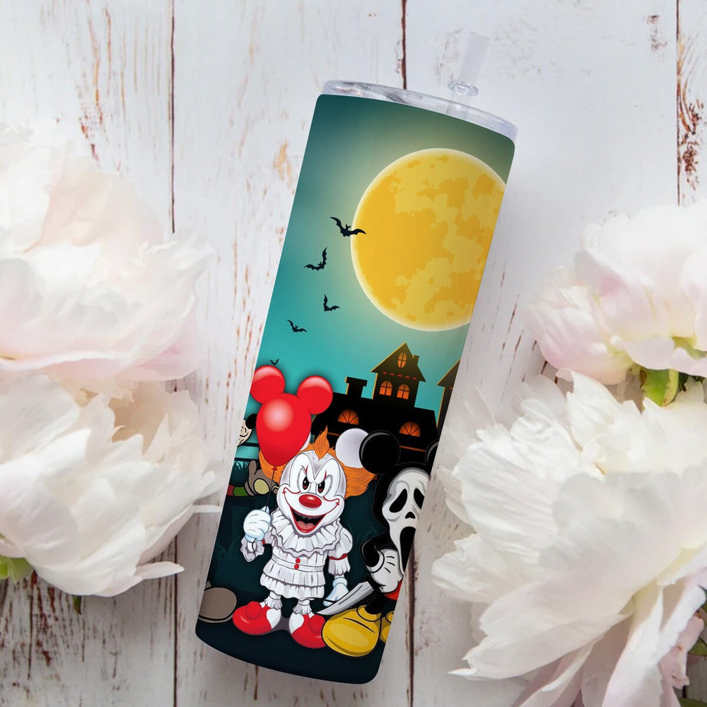 Mickey Cosplay Horror Characters Tumbler PNG, Mickey Balloon Halloween 20oz Skinny Tumbler Wrap PNG, Spooky Vibes File Digital, Download PNG - 3.jpg
