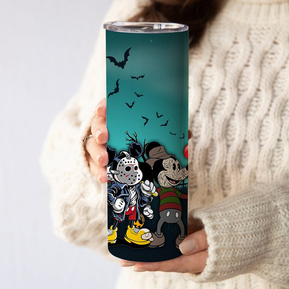 Mickey Cosplay Horror Characters Tumbler PNG, Mickey Balloon Halloween 20oz Skinny Tumbler Wrap PNG, Spooky Vibes File Digital, Download PNG - 4.jpg