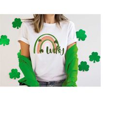lucky rainbow st. patricks day shirt, shamrock leaf happy st. patricks day lucky leopard cheetah shamrock leaf  st. patr