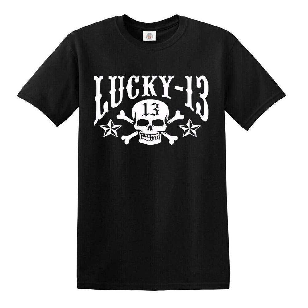 Lucky-13 Punk Skull Biker Glam Rock Band Irish Punk Stiff Rock Sham T-shirt Top Tee.jpg