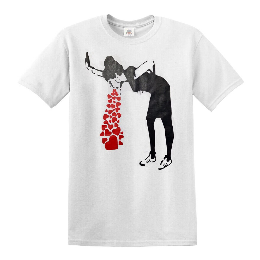 Banksy Love Sick Girl Vomiting Valentine's Day Hearts Crew Neck Cotton Men's T-S Top.jpg