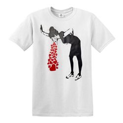 banksy love sick girl vomiting valentine's day hearts crew neck cotton men's t-s top