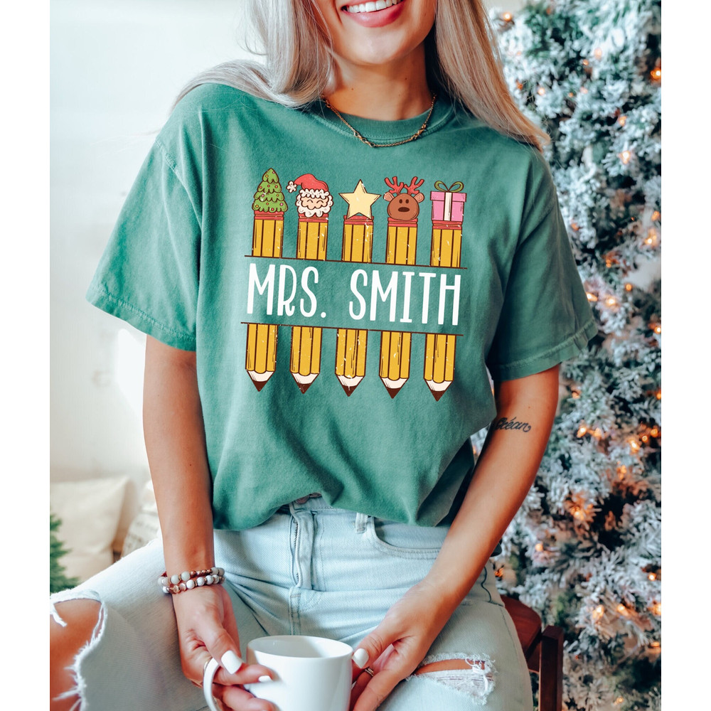 Comfort Colors Christmas Shirt, Teacher Christmas Shirt, Personalized Teacher Shirt, Christmas Teacher, Retro Christmas, Vintage Christmas - 1.jpg