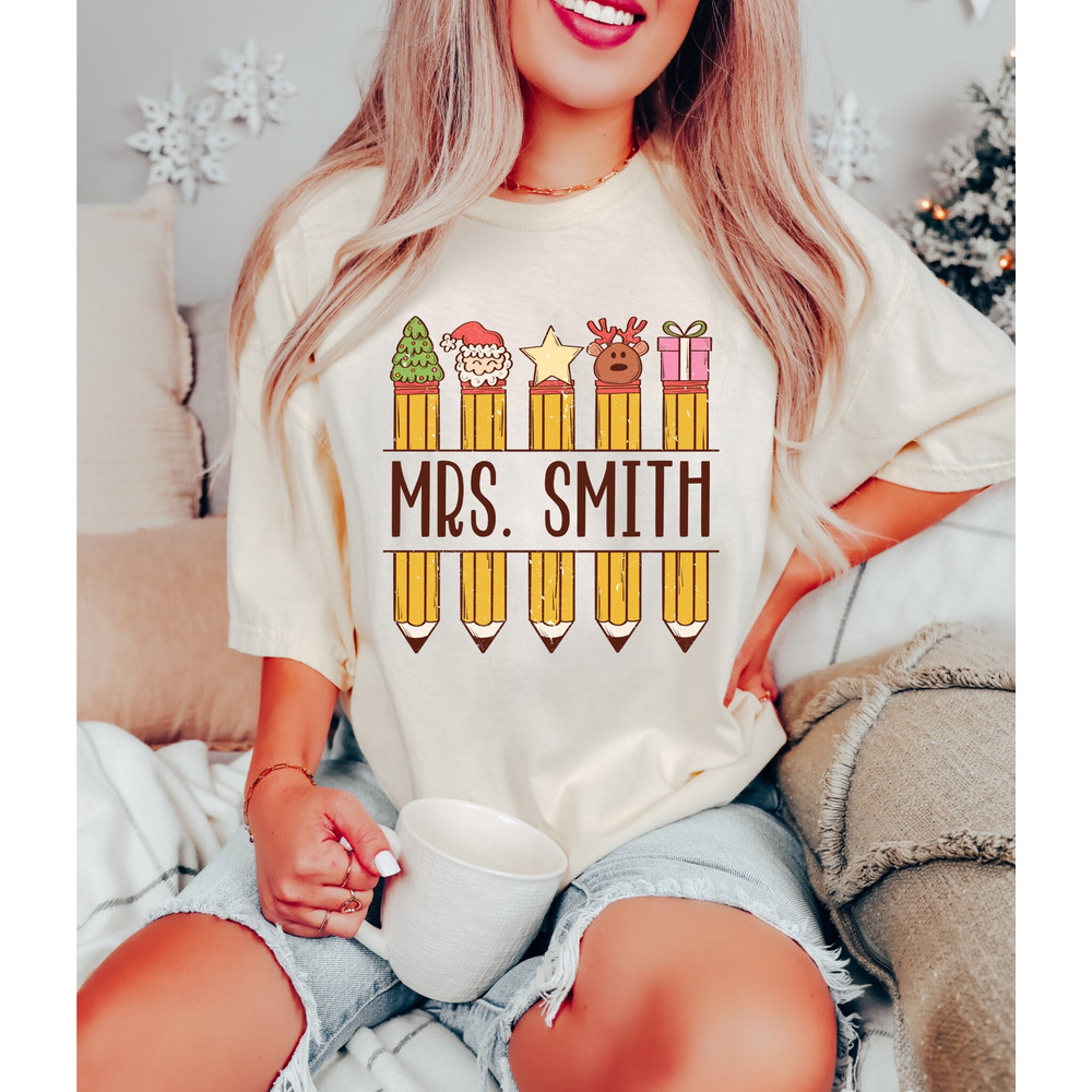 Comfort Colors Christmas Shirt, Teacher Christmas Shirt, Personalized Teacher Shirt, Christmas Teacher, Retro Christmas, Vintage Christmas - 3.jpg