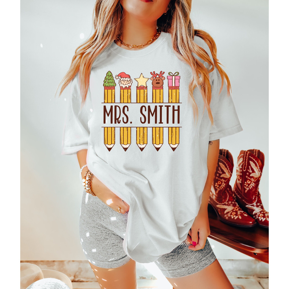 Comfort Colors Christmas Shirt, Teacher Christmas Shirt, Personalized Teacher Shirt, Christmas Teacher, Retro Christmas, Vintage Christmas - 4.jpg