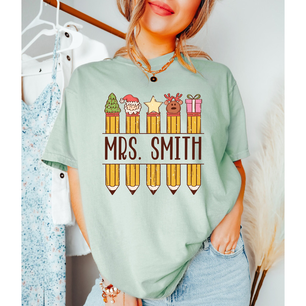 Comfort Colors Christmas Shirt, Teacher Christmas Shirt, Personalized Teacher Shirt, Christmas Teacher, Retro Christmas, Vintage Christmas - 8.jpg