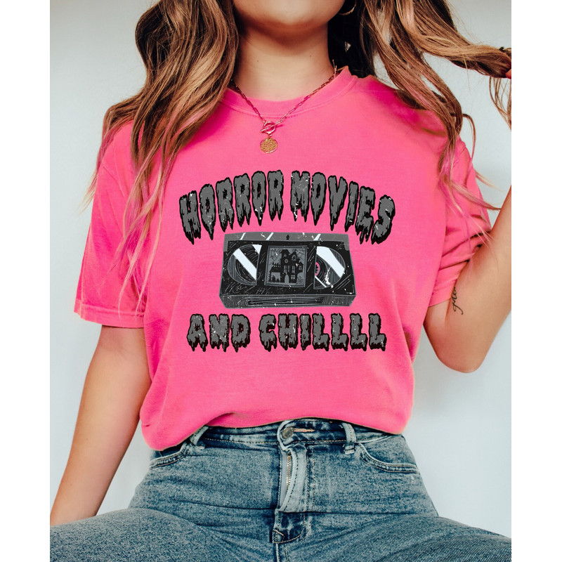 Comfort Colors Shirt, Horror Movies and Chill Shirt, Halloween Shirt, Funny Halloween, Retro Halloween, Vintage Halloween, Fall Shirts Women - 1.jpg