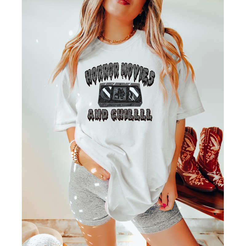 Comfort Colors Shirt, Horror Movies and Chill Shirt, Halloween Shirt, Funny Halloween, Retro Halloween, Vintage Halloween, Fall Shirts Women - 3.jpg