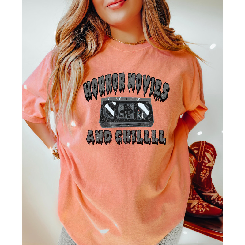 Comfort Colors Shirt, Horror Movies and Chill Shirt, Halloween Shirt, Funny Halloween, Retro Halloween, Vintage Halloween, Fall Shirts Women - 5.jpg