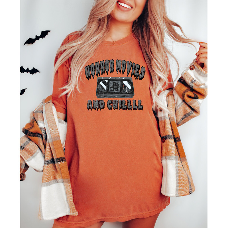 Comfort Colors Shirt, Horror Movies and Chill Shirt, Halloween Shirt, Funny Halloween, Retro Halloween, Vintage Halloween, Fall Shirts Women - 6.jpg