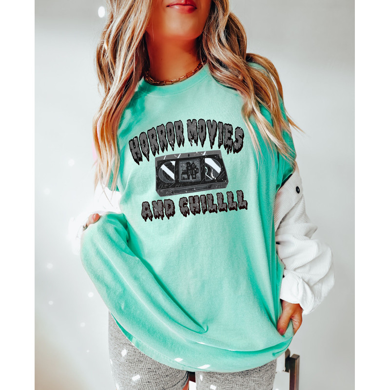 Comfort Colors Shirt, Horror Movies and Chill Shirt, Halloween Shirt, Funny Halloween, Retro Halloween, Vintage Halloween, Fall Shirts Women - 7.jpg