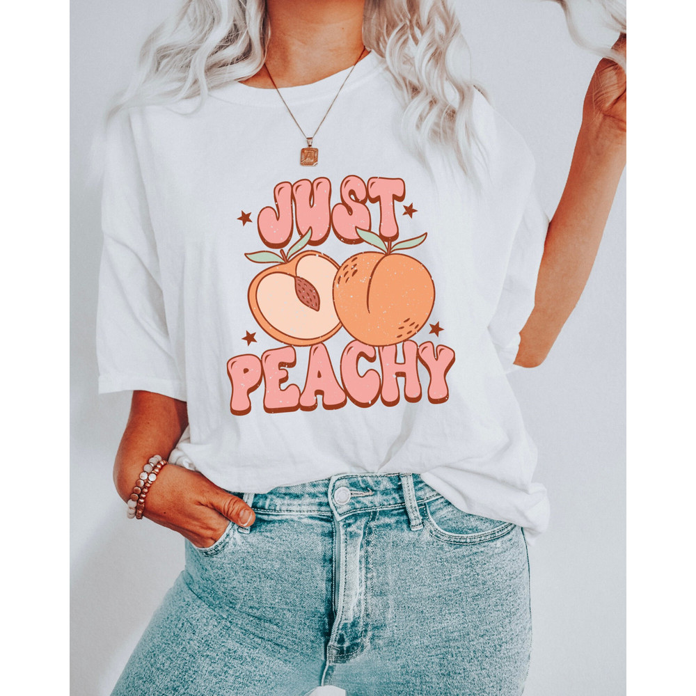Comfort Colors Shirt, Just Peachy Shirt, Retro Summer Shirt, Peach Shirt, Summer Shirt, Vacation Shirt, Aesthetic T-Shirt, Women's T-Shirts - 3.jpg