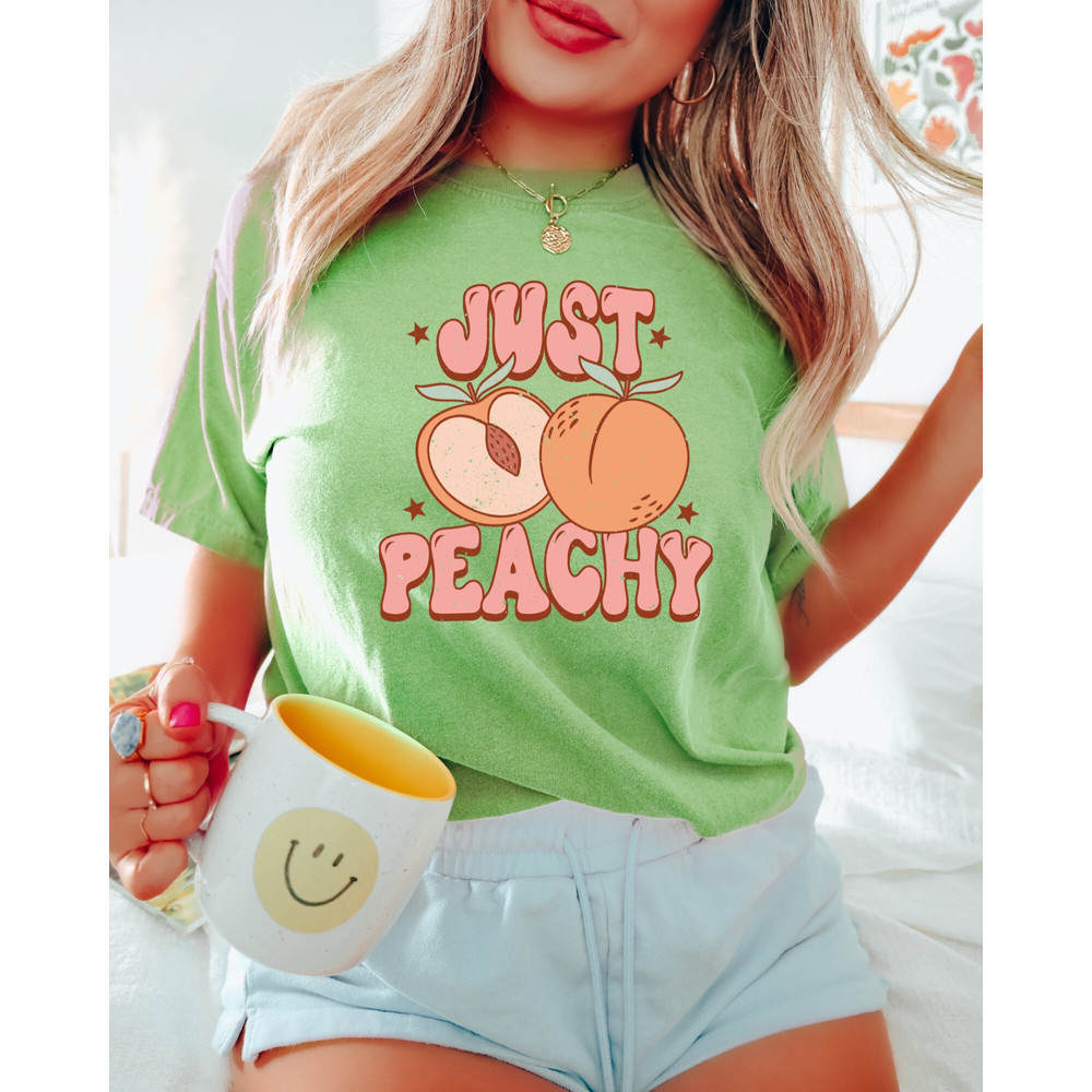 Comfort Colors Shirt, Just Peachy Shirt, Retro Summer Shirt, Peach Shirt, Summer Shirt, Vacation Shirt, Aesthetic T-Shirt, Women's T-Shirts - 7.jpg