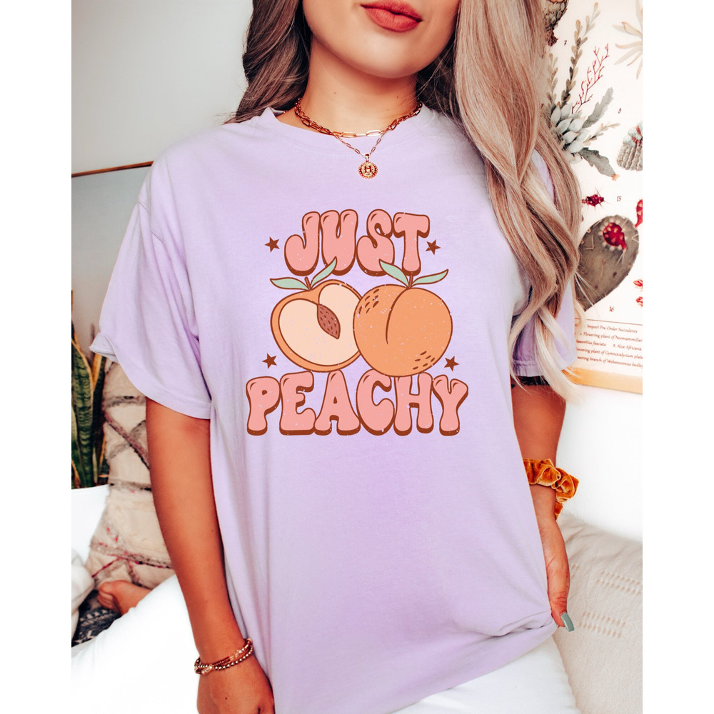 Comfort Colors Shirt, Just Peachy Shirt, Retro Summer Shirt, Peach Shirt, Summer Shirt, Vacation Shirt, Aesthetic T-Shirt, Women's T-Shirts - 9.jpg