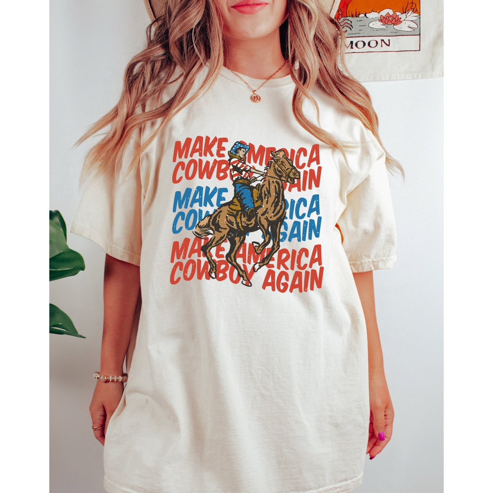 Comfort Colors Shirt, Make America Cowboy Again, 4th Of July Shirt, Western Graphic Tee, Country Concert Tee, Rodeo Shirt, America Shirt - 1.jpg