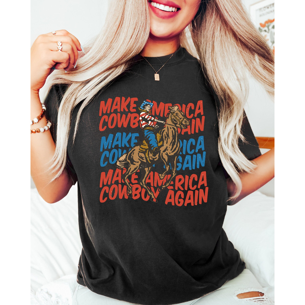 Comfort Colors Shirt, Make America Cowboy Again, 4th Of July Shirt, Western Graphic Tee, Country Concert Tee, Rodeo Shirt, America Shirt - 4.jpg