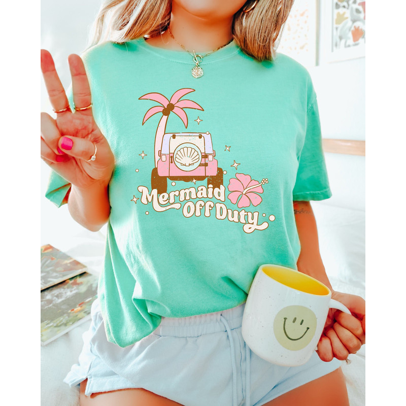 Comfort Colors Shirt, Mermaid Off Duty Shirt, Mermaid Shirt, Retro Summer Shirt, Beach Shirt, Vacation Shirt, Summer Shirt, Women's T-shirt - 2.jpg