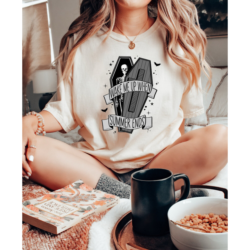 Comfort Colors Shirt, Wake Me Up When Summer Ends, Halloween Shirt, Skeleton Shirt, Retro Halloween, Fall Shirt, Funny Halloween, Women's - 3.jpg