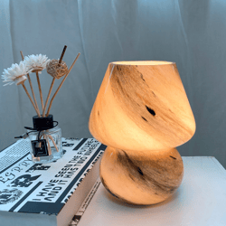 handmade glass mushroom table lamp, bedside small night lamp