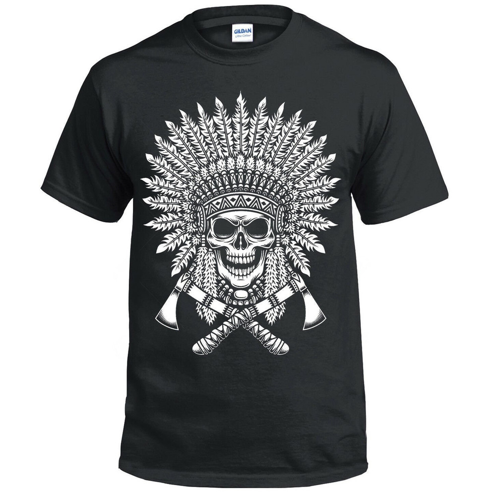 Tribal Native American Tattoo Black Men's T shirtDream CatcherWolfSkullBikerTop.jpg