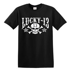 lucky-13 punk skull biker glam rock band irish punk stiff rock sham t-shirt top tee