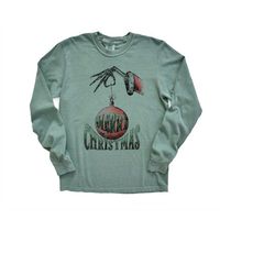 long sleeve retro christmas comfort colors shirt, merry christmas santa ornament, vintage holiday shirt, santa shirt, re