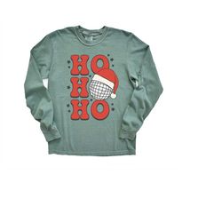 long sleeve retro christmas comfort colors shirt, ho ho ho santa, vintage new years holiday shirt, santa shirt, retro ch