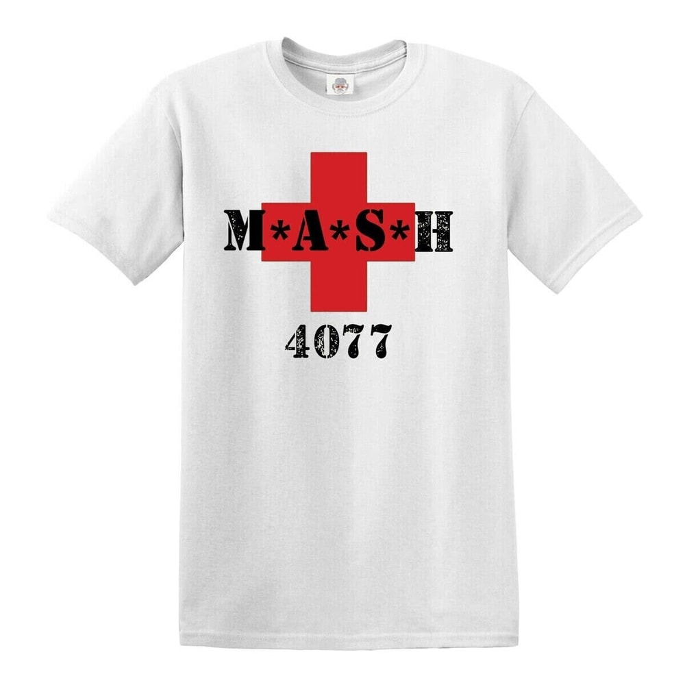 MASH 4077th White T-Shirt Red Cross Medic Squadron Men's T Shirt Army Military Alda Top.jpg
