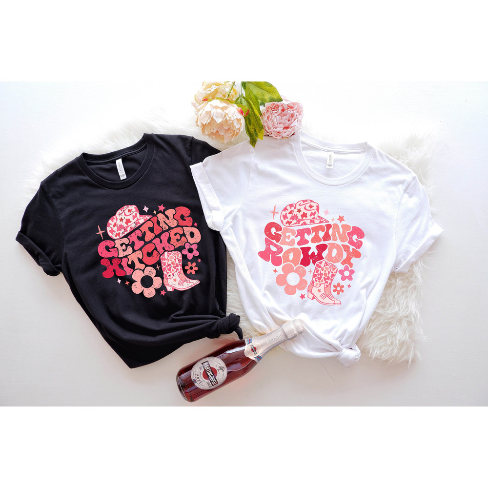 Country Bachelorette Shirts, Getting Hitched Rowdy Shirt, Team Bride Shirt, Bride To Be, Western Bachelorette Party Favors, Wedding Gifts - 1.jpg