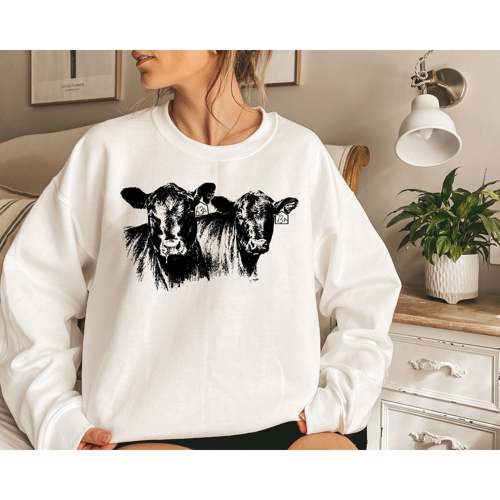 Cow Sweatshirt, Cow Shirt, Western Wear Gifts for Cow Lovers Western Crewneck Vintage Sweatshirt Cottagecore Clothing Cow Sweater Vintage - 1.jpg