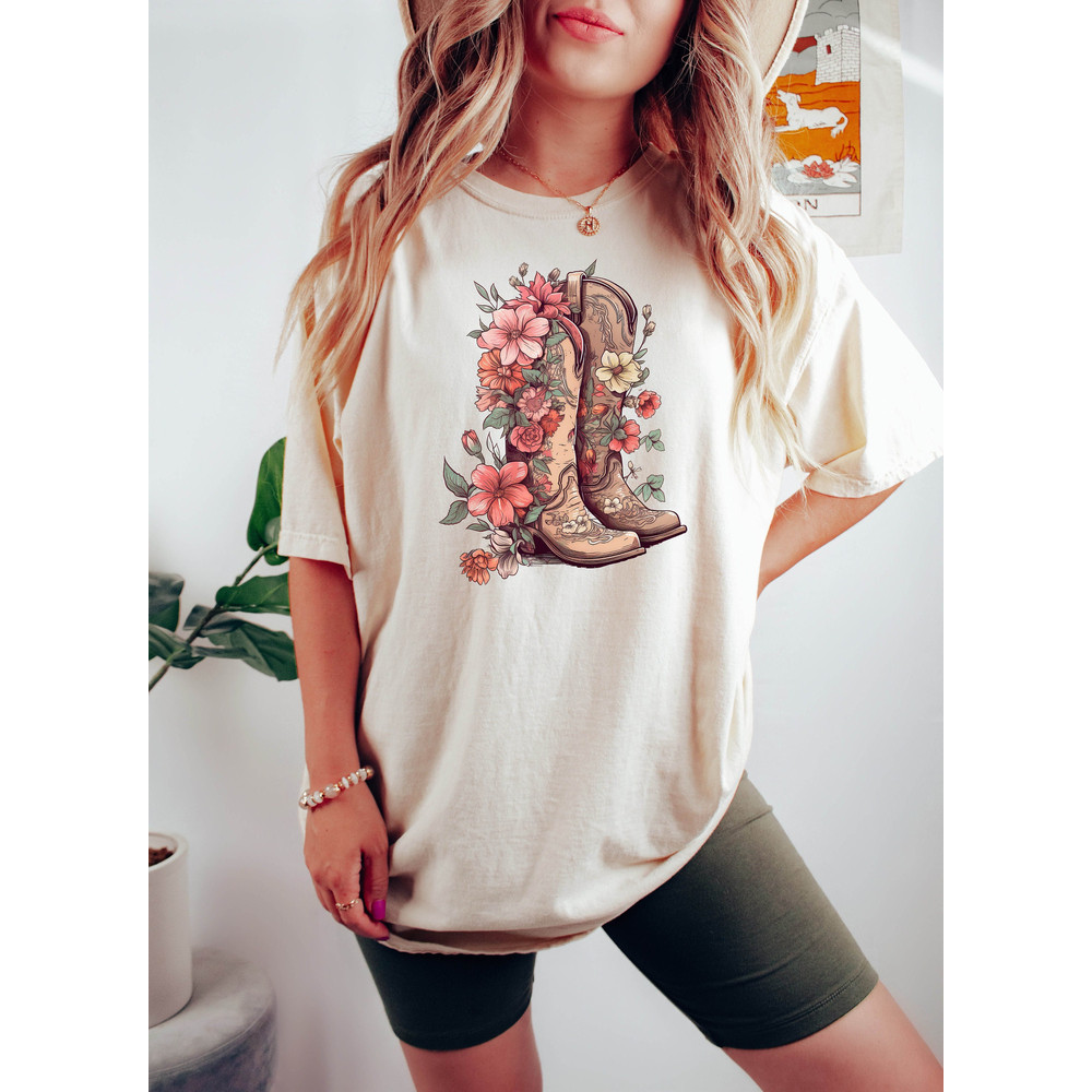 Cowgirl Boots Shirt, Wildflower Tshirt, Wild Flowers Shirt, Best Friend Gift, Floral Tshirt, Flower Shirt, Boho Wildflowers Shirt - 1.jpg