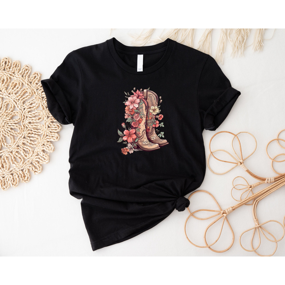 Cowgirl Boots Shirt, Wildflower Tshirt, Wild Flowers Shirt, Best Friend Gift, Floral Tshirt, Flower Shirt, Boho Wildflowers Shirt - 2.jpg