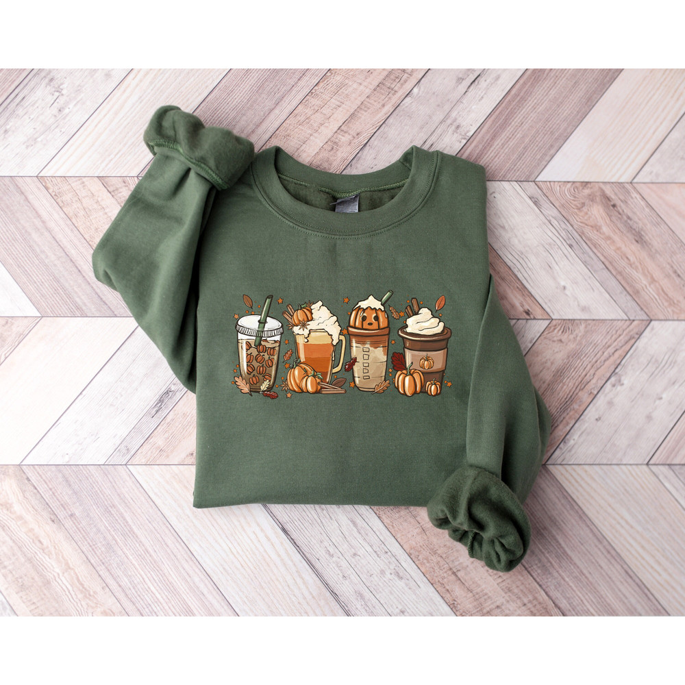 Fall Coffee Sweater, Cute Fall Sweatshirt, Pumpkin Spice Shirt, Thanksgiving Gift, Coffee Lover Shirt, Thanksgiving Pumpkin Latte Drink Cup - 1.jpg
