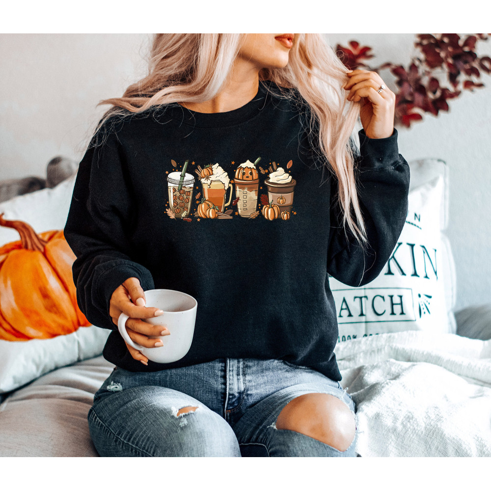 Fall Coffee Sweater, Cute Fall Sweatshirt, Pumpkin Spice Shirt, Thanksgiving Gift, Coffee Lover Shirt, Thanksgiving Pumpkin Latte Drink Cup - 3.jpg